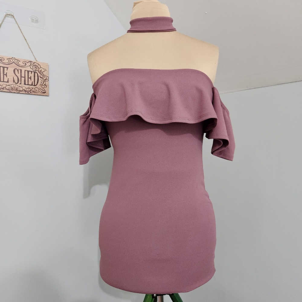 American Threads Mauve Off Shoulder‎ Ruffle Bodycon Dress Medium